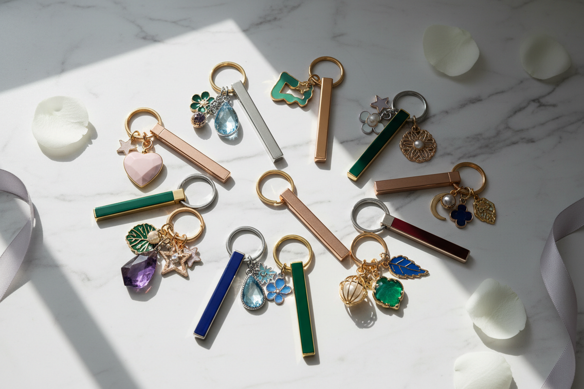 Various multicoloured keyrings