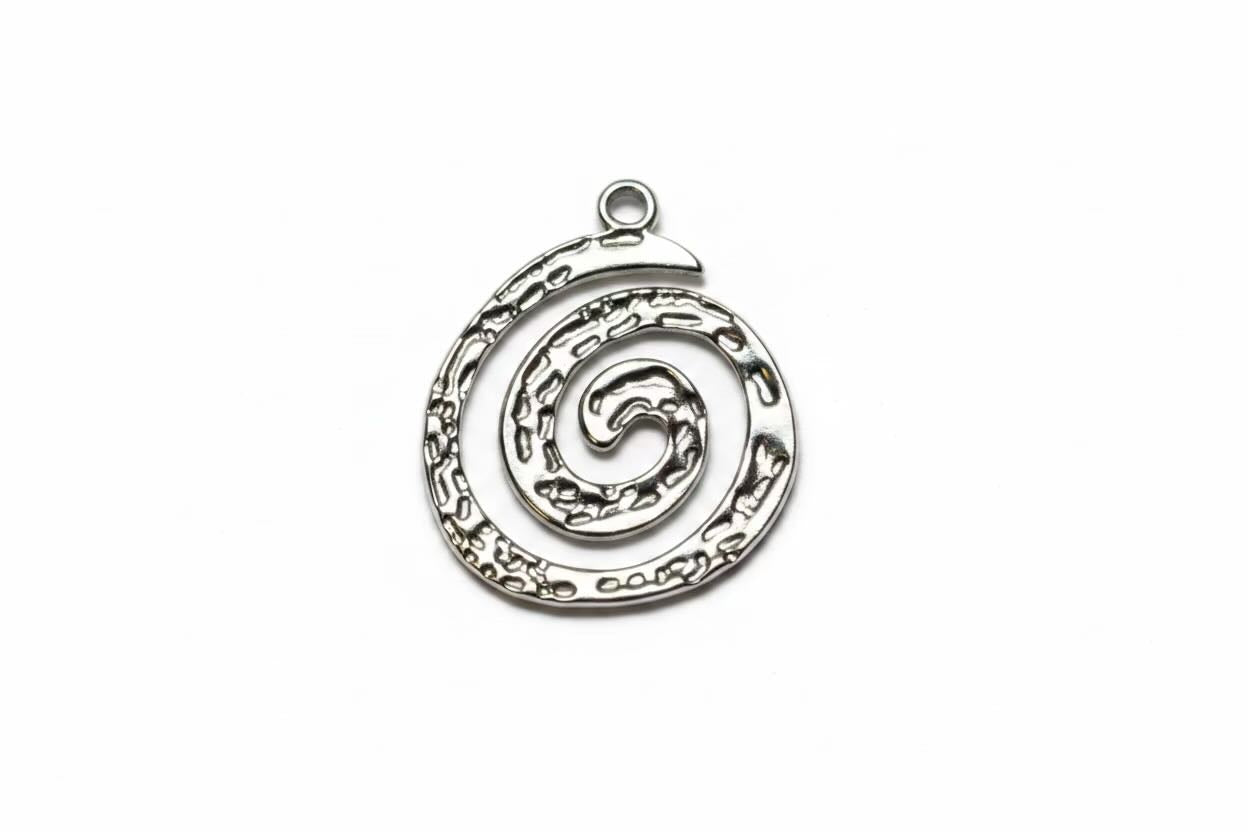 back vSilver spiral pendant on a white background back view