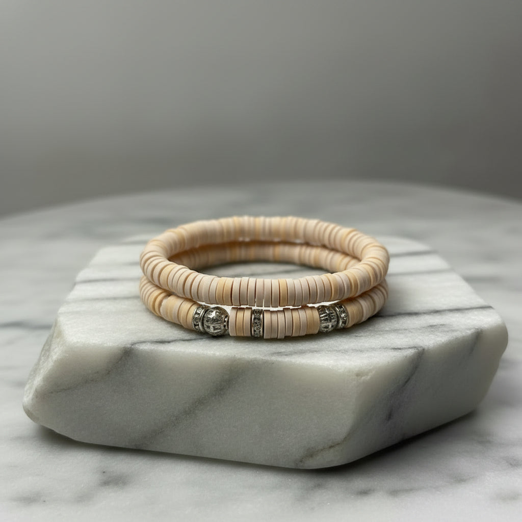 Clay beaded bracelet on a large stone