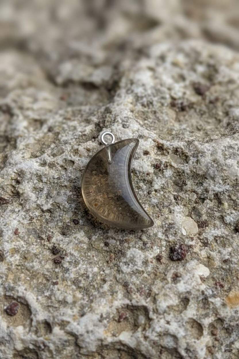 Moon-shaped pendant on a textured stone surface