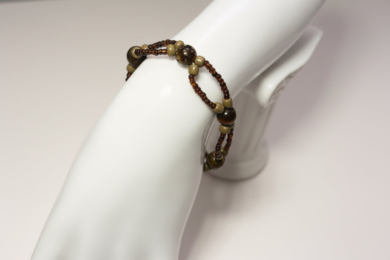 Handmade elasticated double strand bracelet in brown glass tiger bead by Majestic Gems by Sarah