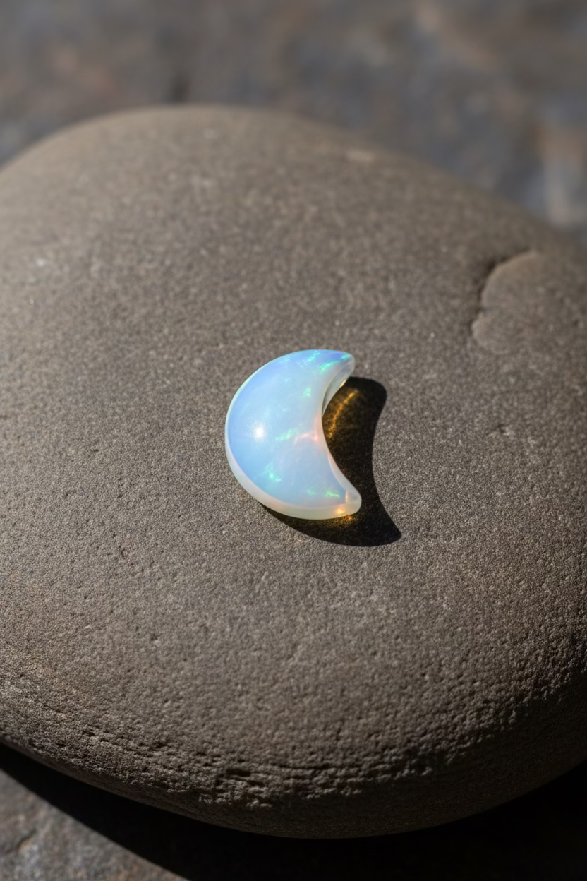 Crescent moon-shaped pendant on a light gray background