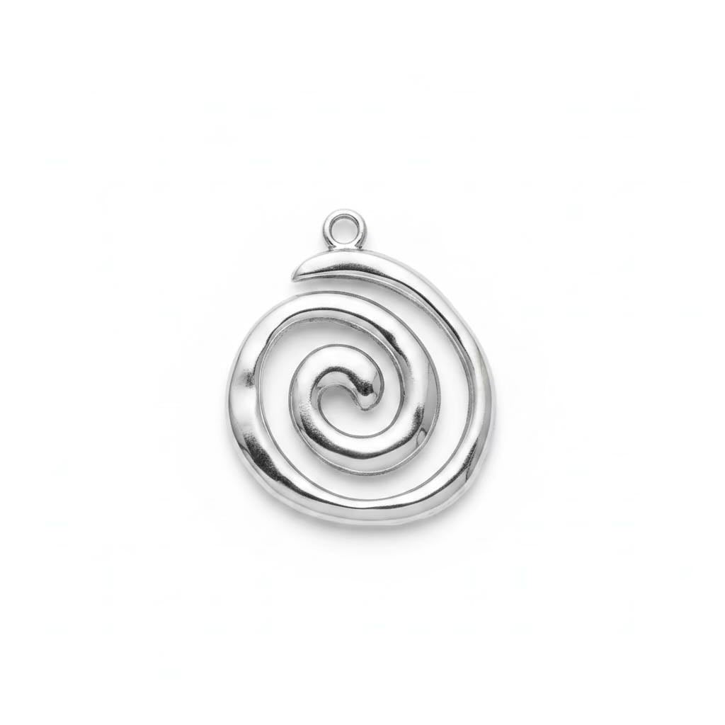 Silver spiral pendant on a white background front view
