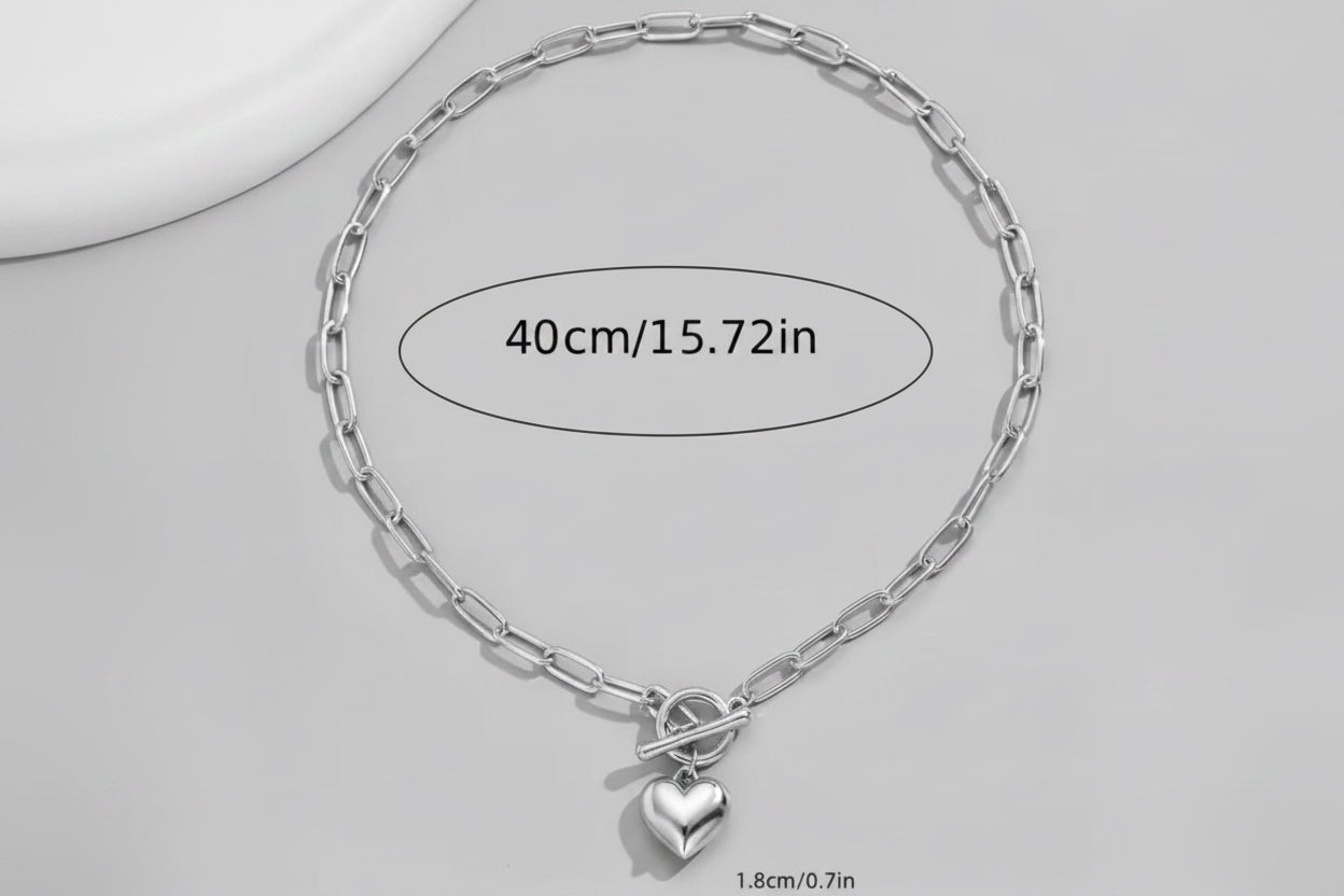 Full view of square chain heart necklace with measurements  