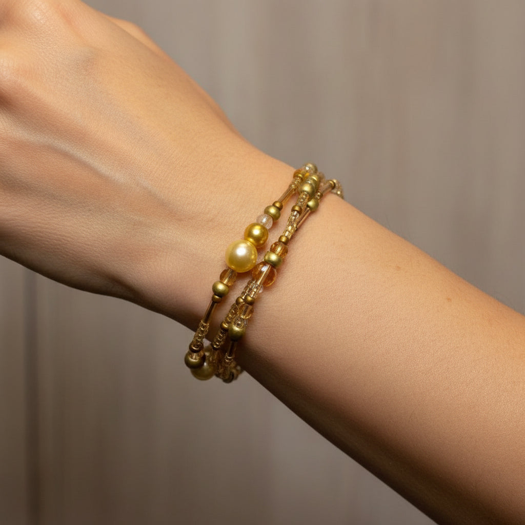 Gold bracelet set on a model