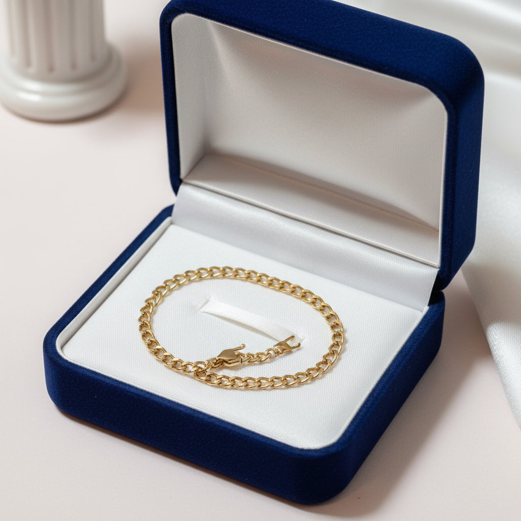 Gold chain bracelet in a gift box