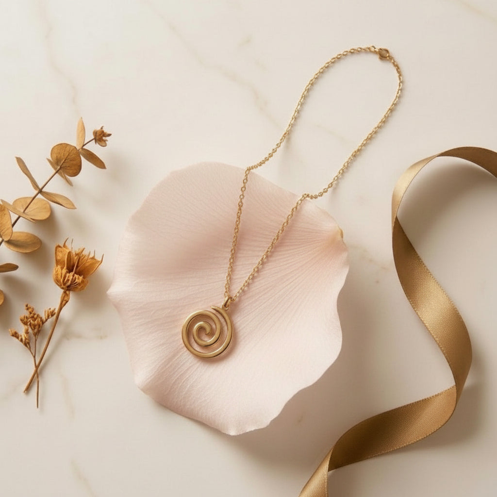 Gold stainless steel spiral pendant necklace on 40cm chain