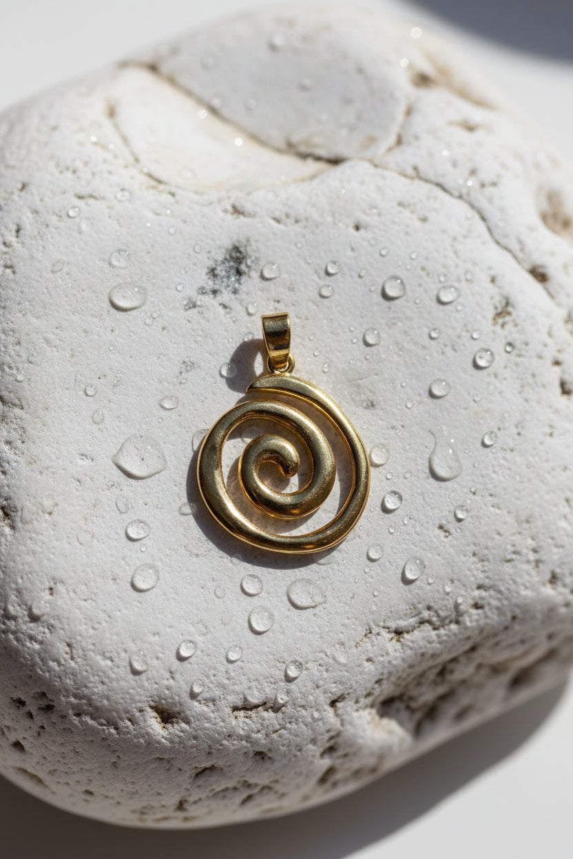 Gold spiral pendant on a large white stone