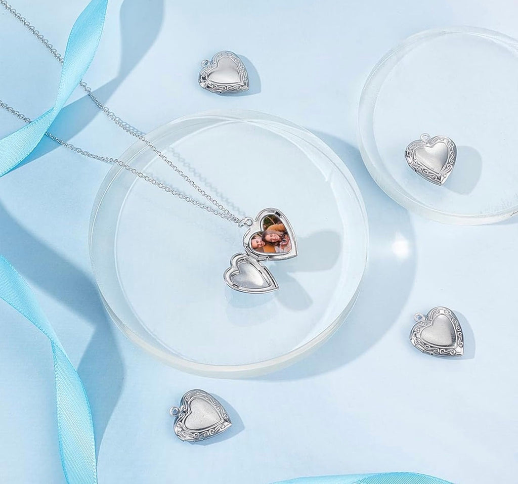 Heart-shaped locket set on a light blue background