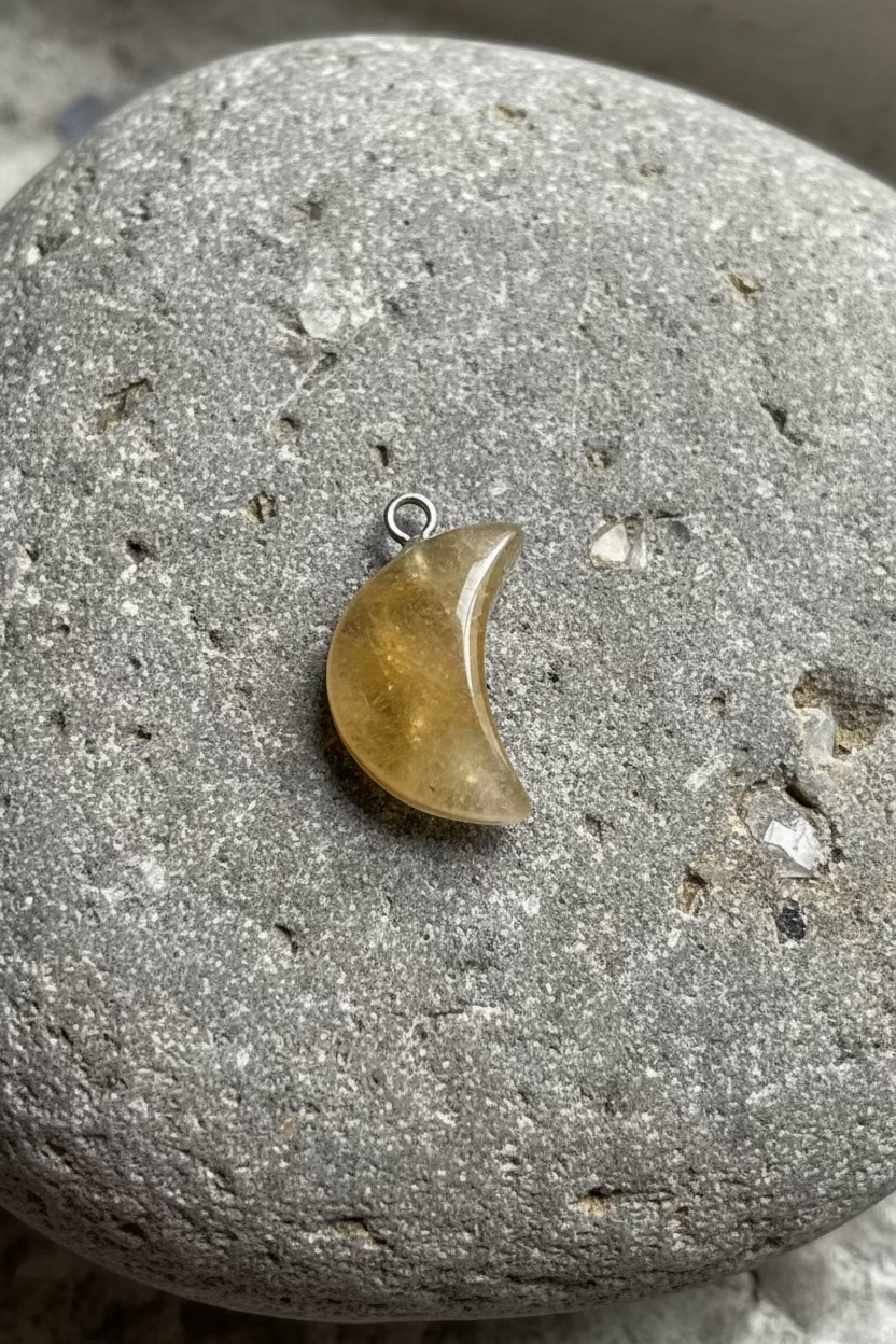orange clear Half-moon shaped pendant on a light gray background