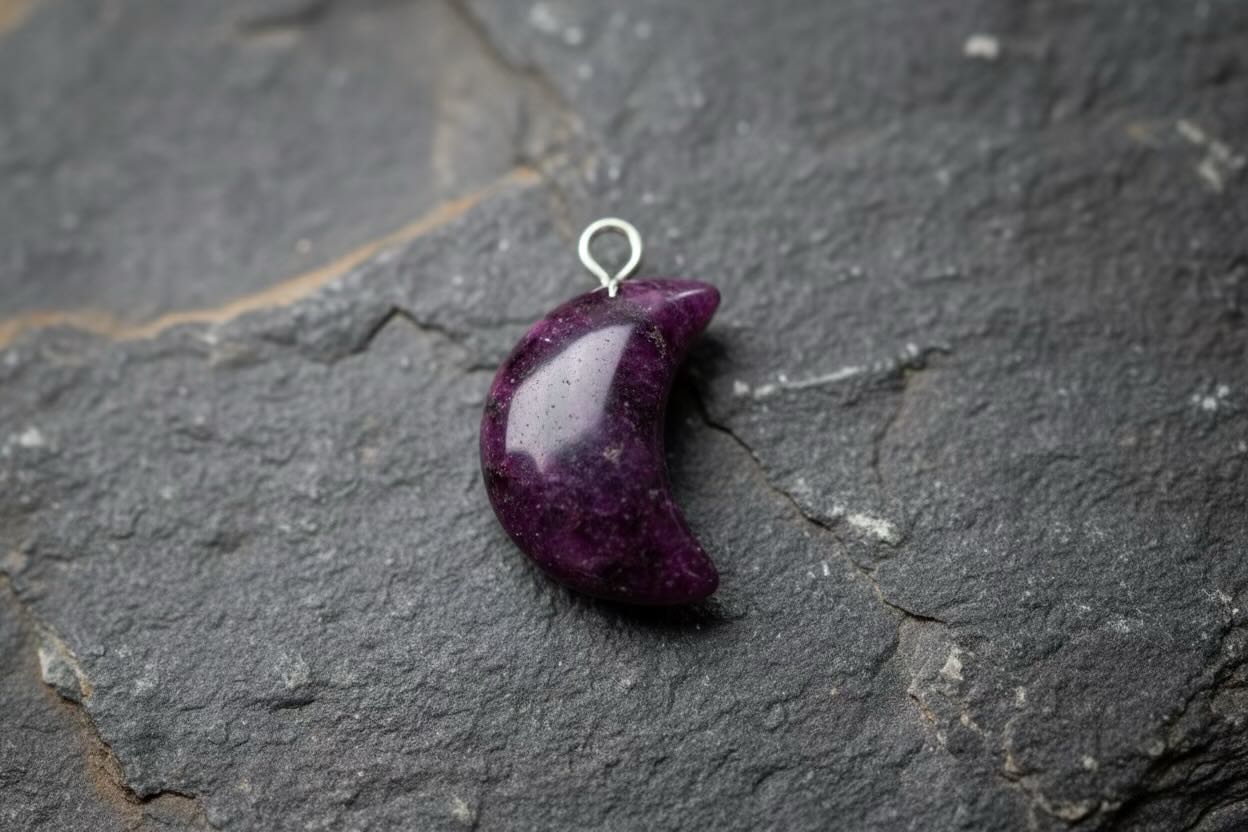 Leather Cord Necklace with Natural Stone Moon Pendant — 14 Colours
