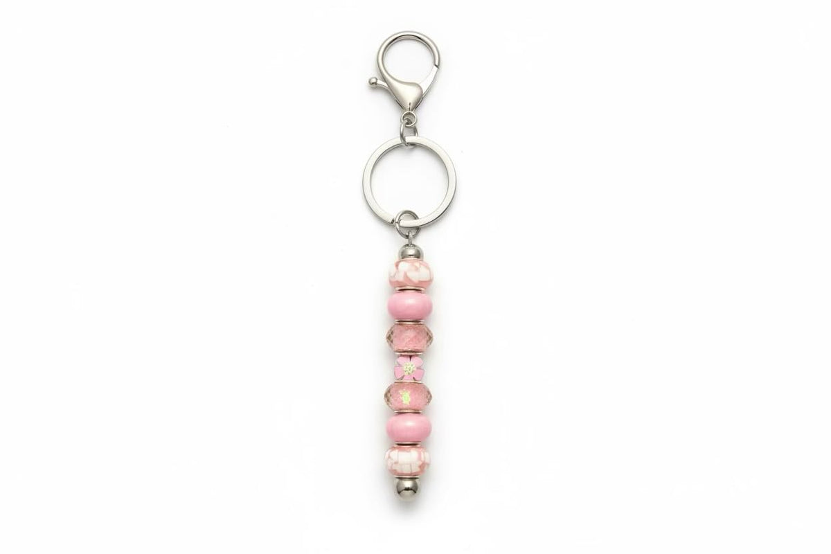 Silver Coloured Beaded Bar Keyring
