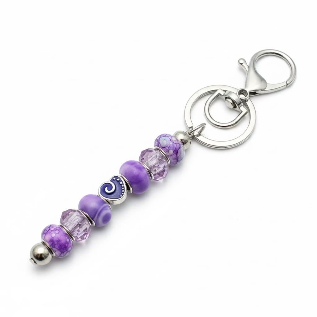 Silver Coloured Beaded Bar Keyring
