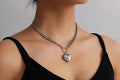 View of choker heart necklace on model