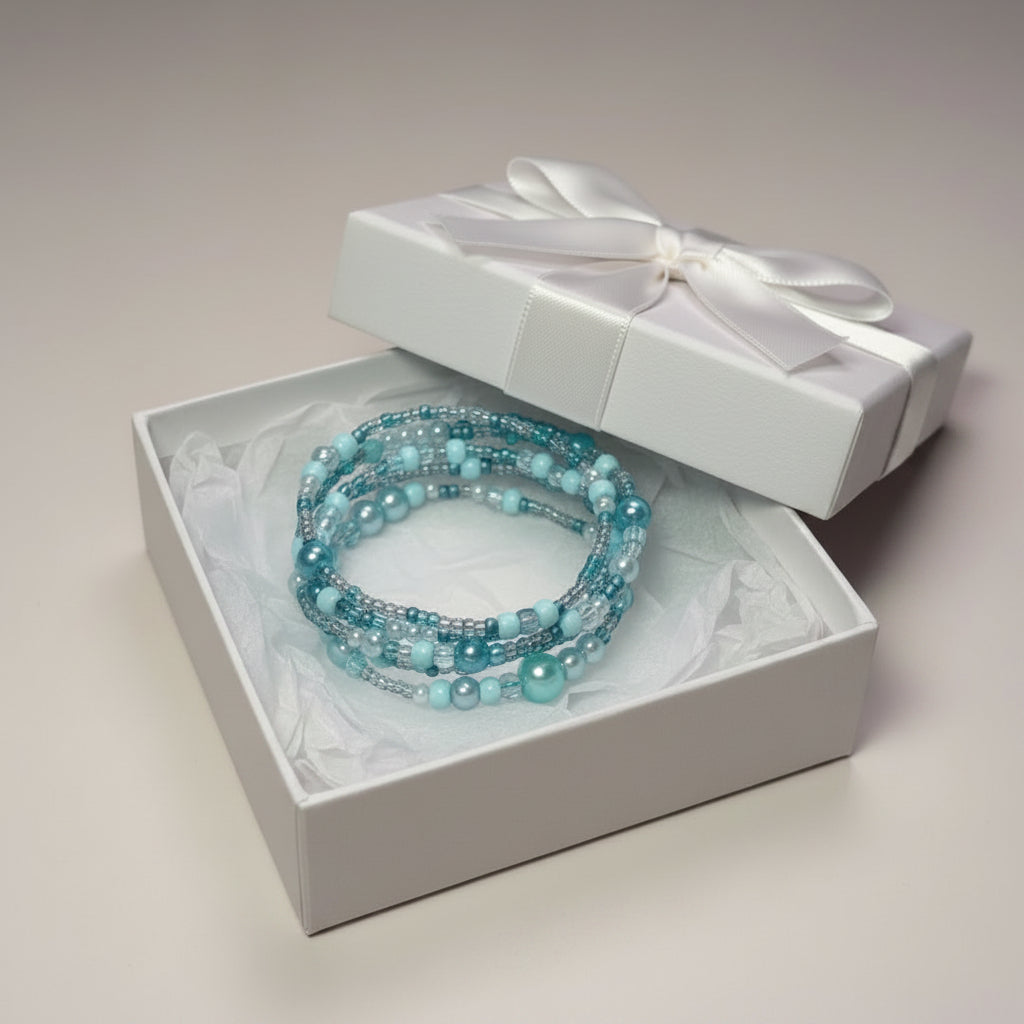 Turquoise beaded triple bracelet in a gift box