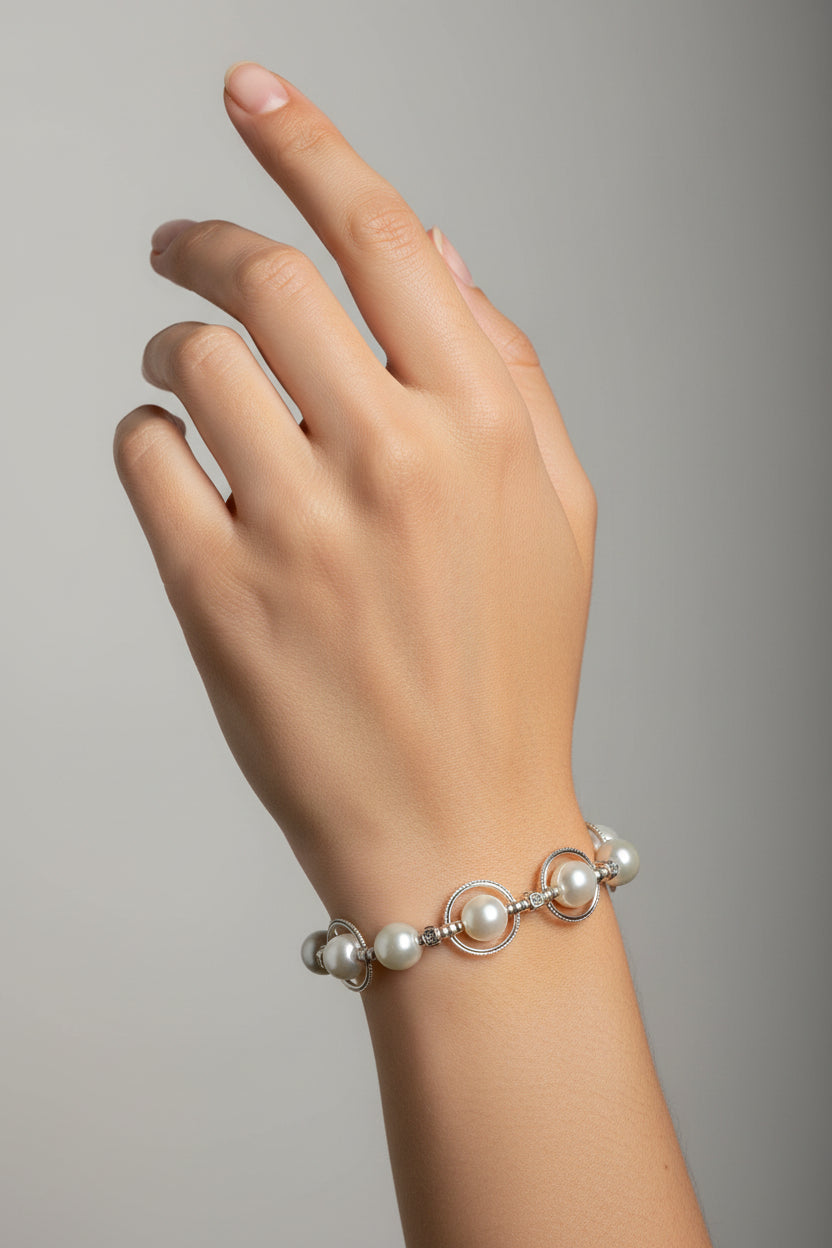 White pearl bracelet on a model